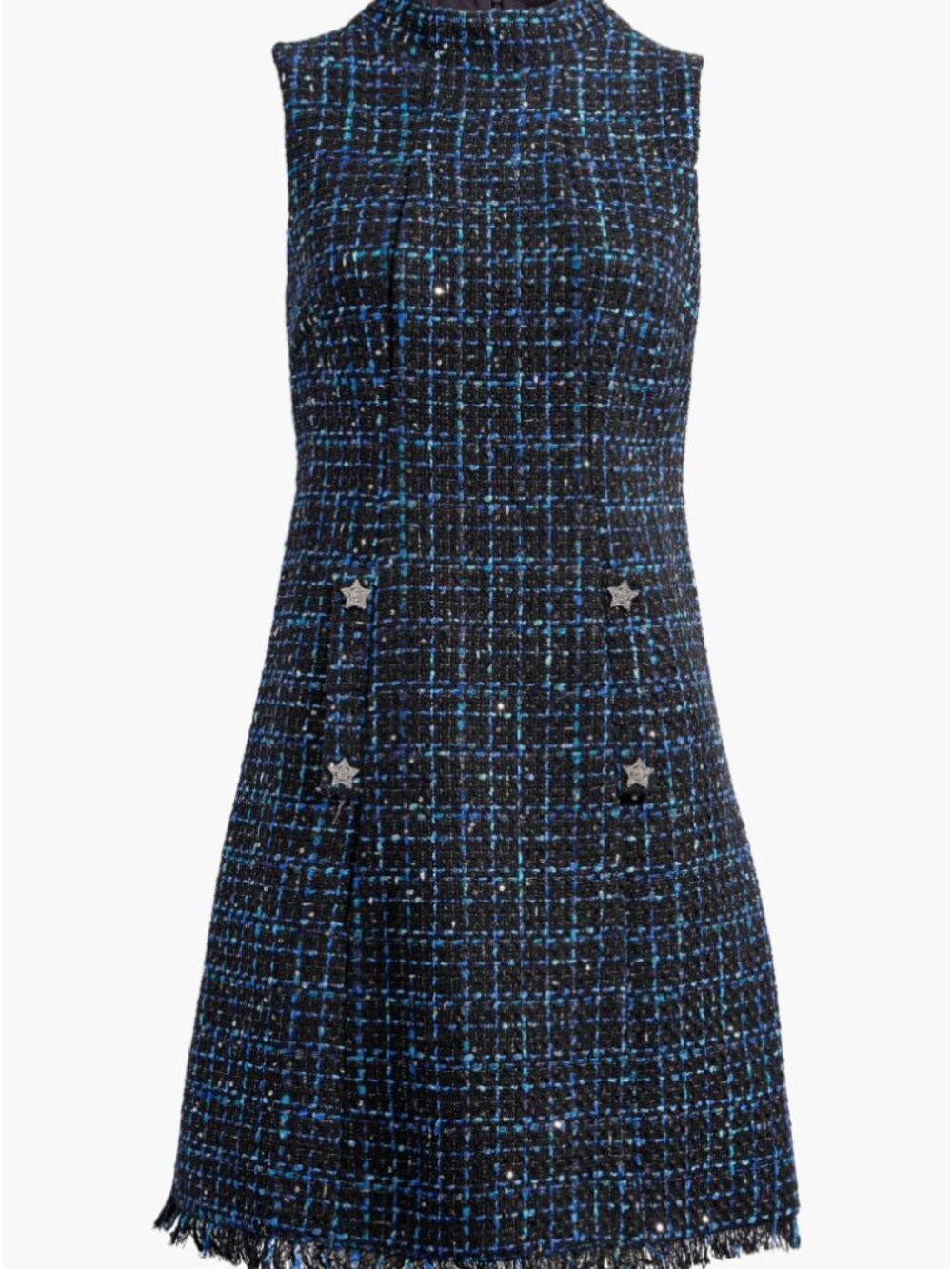 ELIZA J Blue Black Tweed Sleeveless A-Line Bouclé Sheath Dress size 4